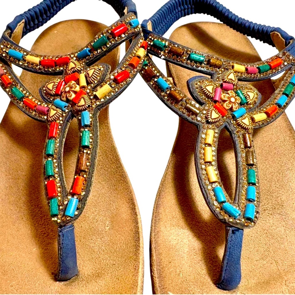 Colorful beaded leather‎ sandals